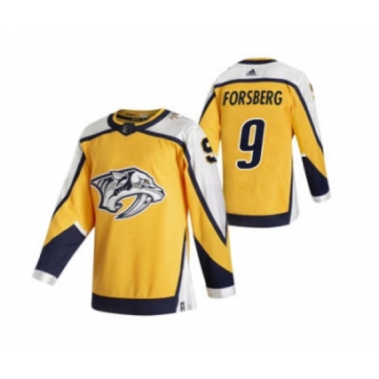 Men's Nashville Predators #9 Filip Forsberg Yellow 2020-21 Reverse Retro Alternate Hockey Jersey - Ujersey