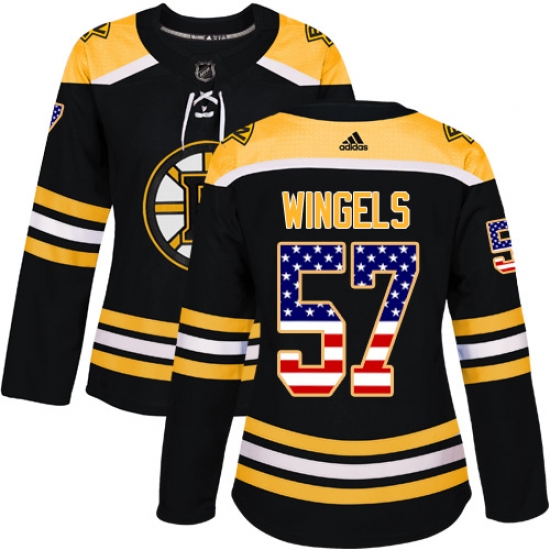 Women's Adidas Boston Bruins #57 Tommy Wingels Authentic Black USA Flag Fashion NHL Jersey - Ujersey