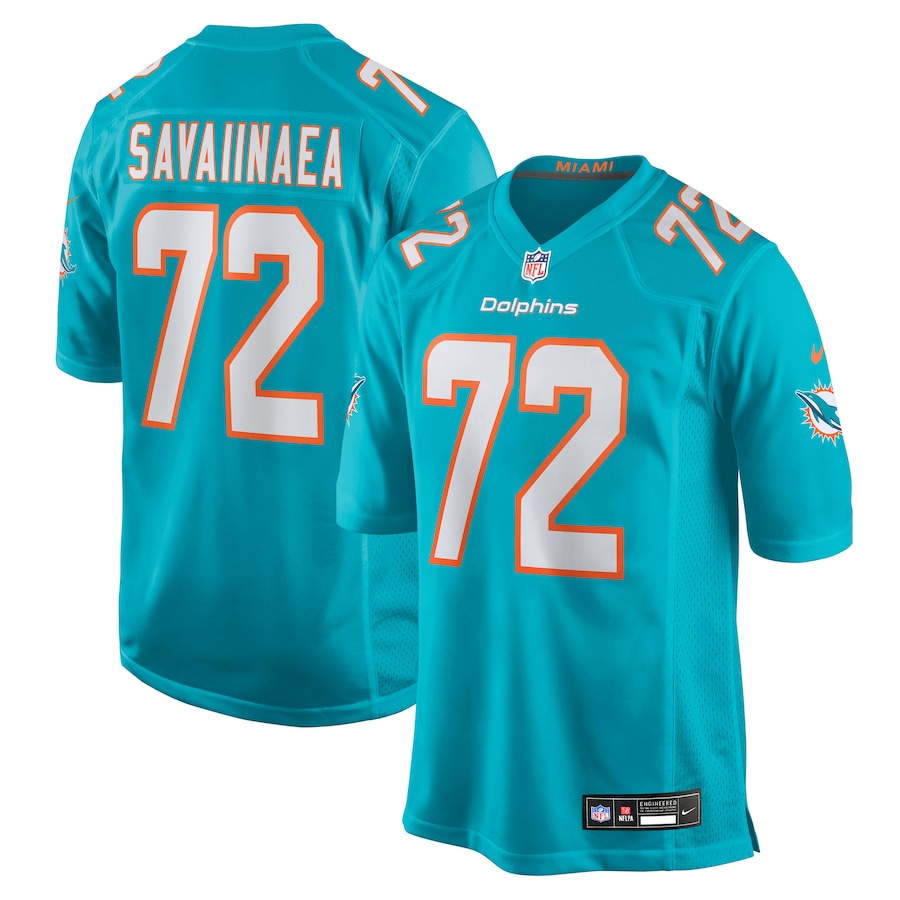 Men's Miami Dolphins Jonah Savaiinaea Nike Aqua Team Game Jersey - Ujersey