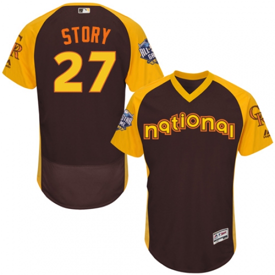 Men's Majestic Colorado Rockies #27 Trevor Story Brown 2016 All-Star National League BP Authentic Collection Flex Base MLB Jersey - Ujersey