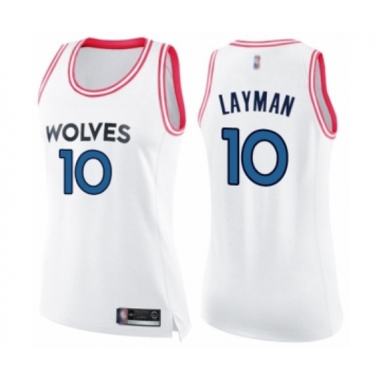 Women's Minnesota Timberwolves #10 Jake Layman Swingman White Pink Fashion Basketball Jersey - Ujersey