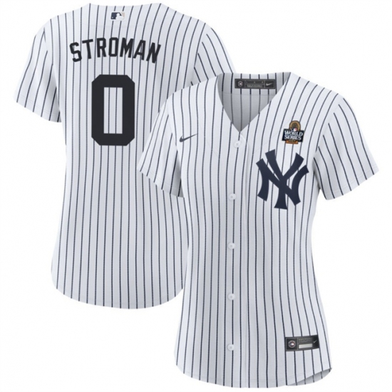 Women's New York Yankees #0 Marcus Stroman White 2024 World Series With Name Cool Base Stitched Baseball Jersey(Run Small) - Ujersey