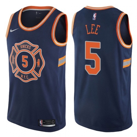 Men's Nike New York Knicks #5 Courtney Lee Authentic Navy Blue NBA Jersey - City Edition - Ujersey