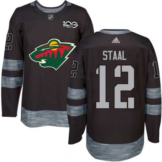 Men's Adidas Minnesota Wild #12 Eric Staal Authentic Black 1917-2017 100th Anniversary NHL Jersey - Ujersey