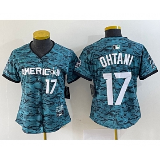 Women's Nike Los Angeles Angels #17 Shohei Ohtani Number Teal 2023 All Star Cool Base Stitched Jersey - Ujersey