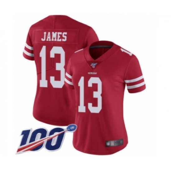 Women's San Francisco 49ers #13 Richie James Red Team Color Vapor Untouchable Limited Player 100th Season Football Jersey - Ujersey