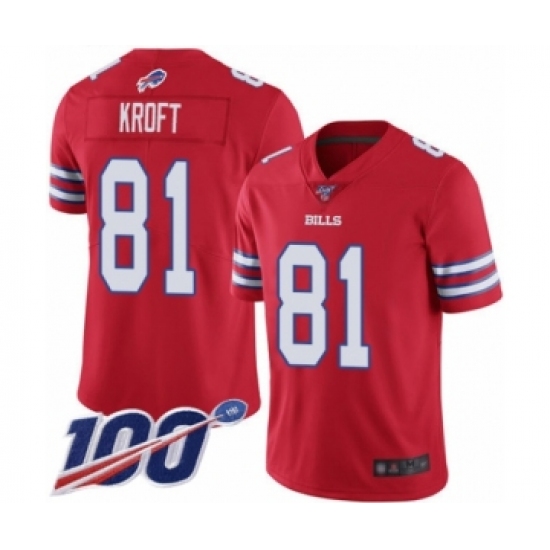Men's Buffalo Bills #81 Tyler Kroft Limited Red Rush Vapor Untouchable 100th Season Football Jersey - Ujersey