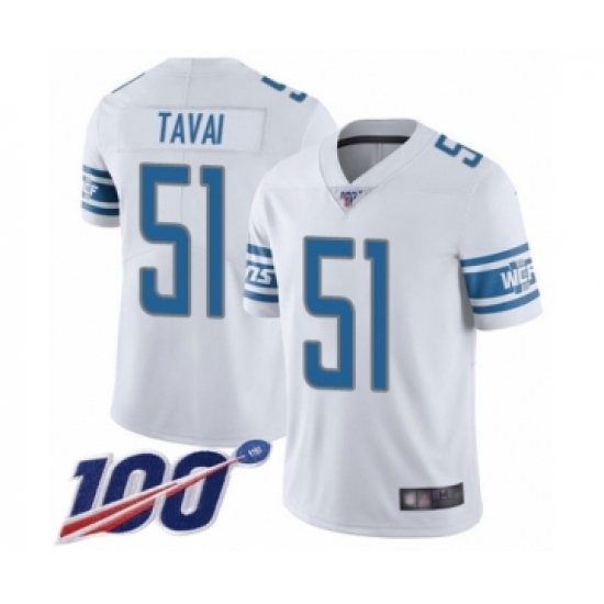 Men's Detroit Lions #51 Jahlani Tavai White Vapor Untouchable Limited Player 100th Season Football Jersey - Ujersey