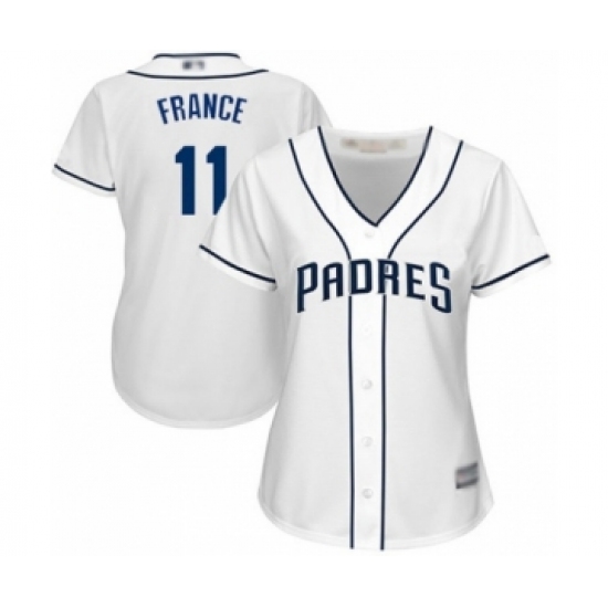 Women's San Diego Padres #11 Ty France Authentic White Home Cool Base Baseball Player Jersey