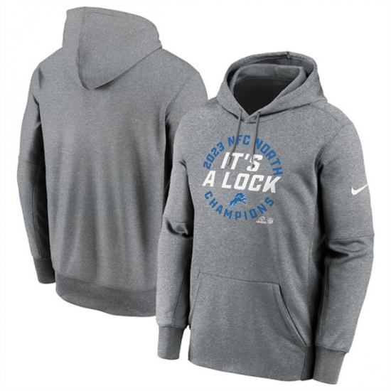 Men's Detroit Lions Heather Gray 2023 NFC North Division Champions Locker Room Trophy Collection Pullover Hoodie - Ujersey