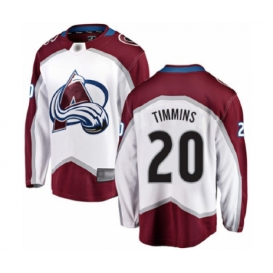 Men's Colorado Avalanche #20 Conor Timmins Authentic White Away Fanatics Branded Breakaway Hockey Jersey - Ujersey