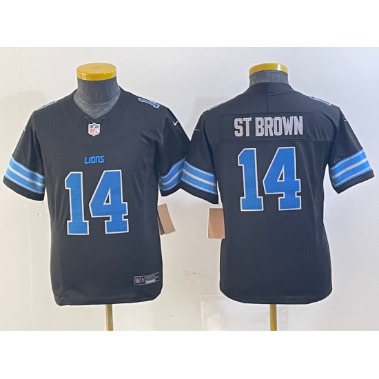 Youth Detroit Lions #14 Amon Ra St Brown Limited Black 2024 FUSE Vapor Jersey - Ujersey