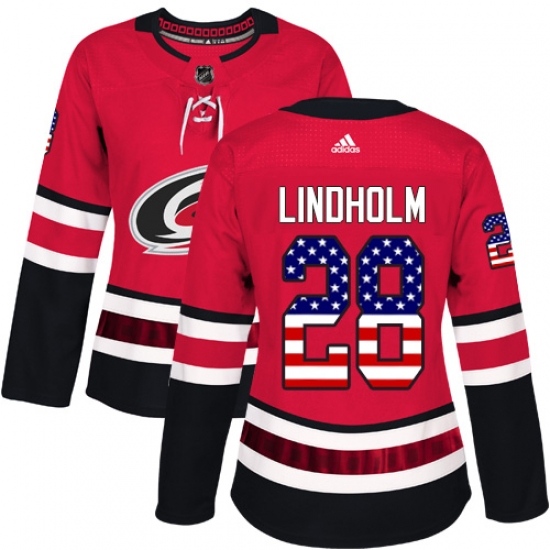 Women's Adidas Carolina Hurricanes #28 Elias Lindholm Authentic Red USA Flag Fashion NHL Jersey - Ujersey