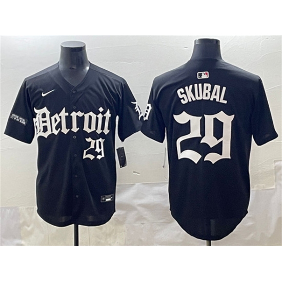 Men's Detroit Tigers #29 Tarik Skubal Black 'Motor Gothic Edition' Vapor Premier Limited Stitched Baseball Jersey - Ujersey