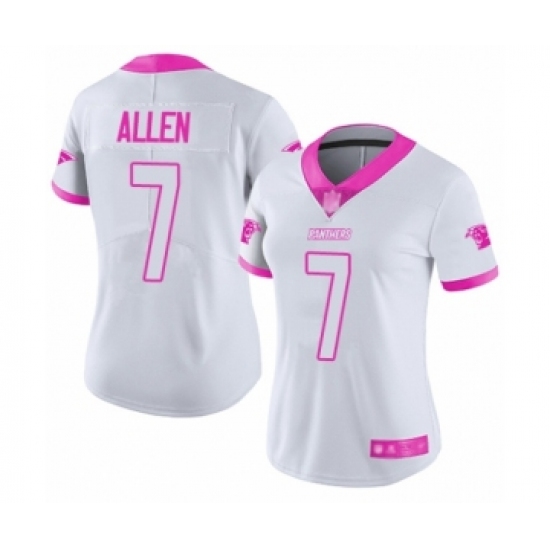 Women's Carolina Panthers #7 Kyle Allen Limited White Pink Rush Fashion Football Jersey - Ujersey