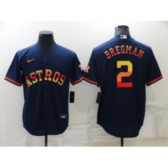 Men's Houston Astros #2 Alex Bregman Navy Blue Rainbow Stitched MLB Cool Base Nike Jersey - Ujersey