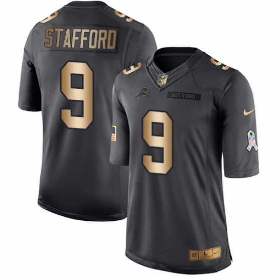 Men's Nike Detroit Lions #9 Matthew Stafford Limited Black/Gold Salute to Service NFL Jersey - Ujersey