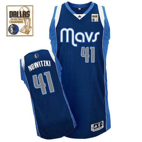 Men's Adidas Dallas Mavericks #41 Dirk Nowitzki Authentic Navy Blue Alternate Champions Patch NBA Jersey - Ujersey