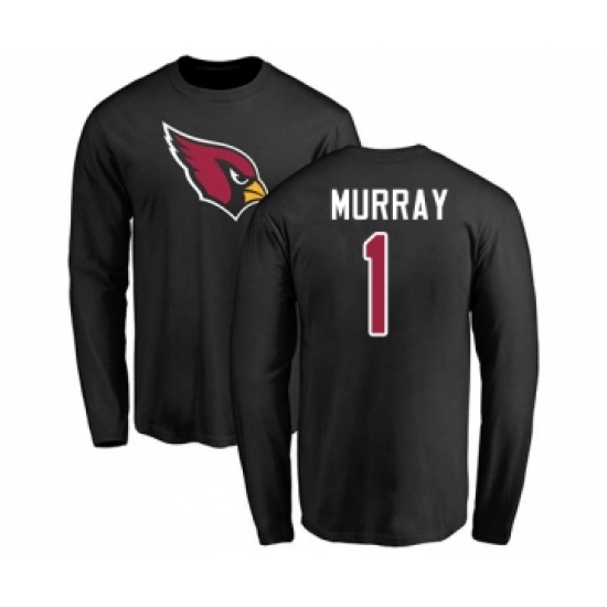Football Arizona Cardinals #1 Kyler Murray Black Name & Number Logo Long Sleeve T-Shirt - Ujersey