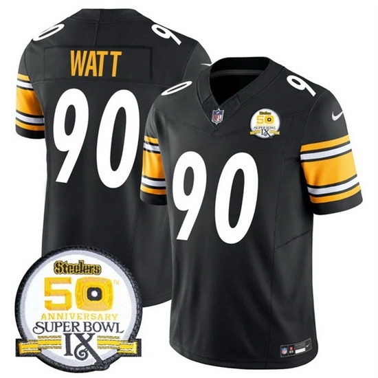 Men's Pittsburgh Steelers #90 T J Watt Black 2024 F U S E 50th Anniversary Of Super Bowl IX Alternate Vapor Untouchable Limited Stitched Jersey - Ujersey