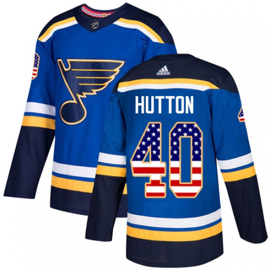 Men's Adidas St. Louis Blues #40 Carter Hutton Authentic Blue USA Flag Fashion NHL Jersey - Ujersey