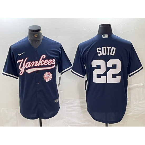 Men's New York Yankees #22 Juan Soto Navy With Cool Base Stitched Baseball Jersey - Ujersey