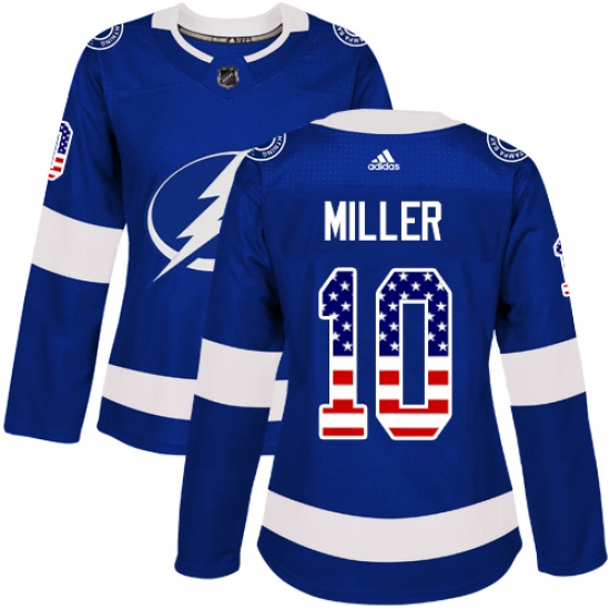 Women's Adidas Tampa Bay Lightning #10 J.T. Miller Authentic Blue USA Flag Fashion NHL Jersey - Ujersey