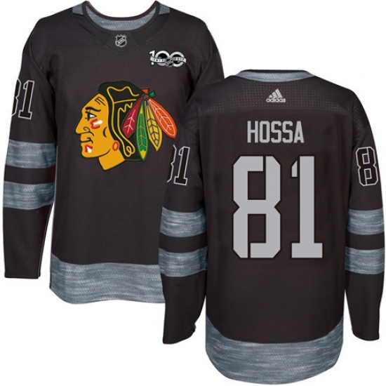 Men's Adidas Chicago Blackhawks #81 Marian Hossa Authentic Black 1917-2017 100th Anniversary NHL Jersey - Ujersey