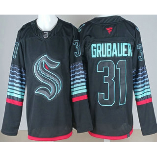 Men's Seattle Kraken #31 Philipp Grubauer Black Alternate Authentic Jersey - Ujersey