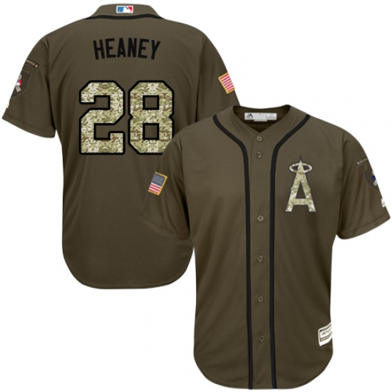 Youth Majestic Los Angeles Angels of Anaheim #28 Andrew Heaney Authentic Green Salute to Service MLB Jersey - Ujersey