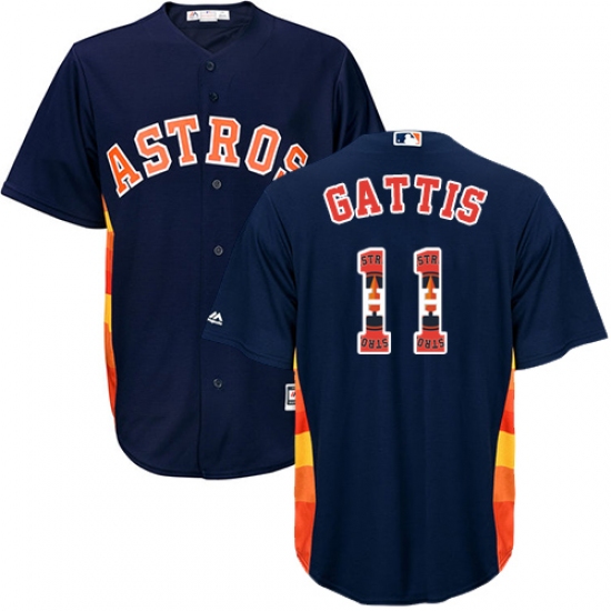 Men's Majestic Houston Astros #11 Evan Gattis Authentic Navy Blue Team Logo Fashion Cool Base MLB Jersey - Ujersey