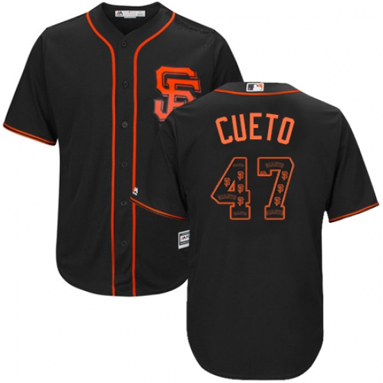 Men's Majestic San Francisco Giants #47 Johnny Cueto Authentic Black Team Logo Fashion Cool Base MLB Jersey - Ujersey