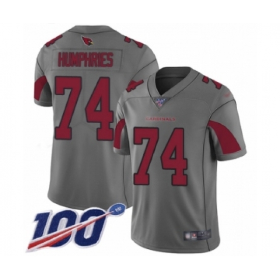 Men's Arizona Cardinals #74 D.J. Humphries Limited Silver Inverted Legend 100th Season Football Jersey - Ujersey