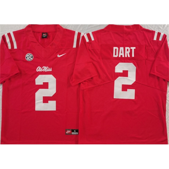 Men's Ole Miss Rebels #2 Jaxson Dart Red Stitched jersey - Ujersey