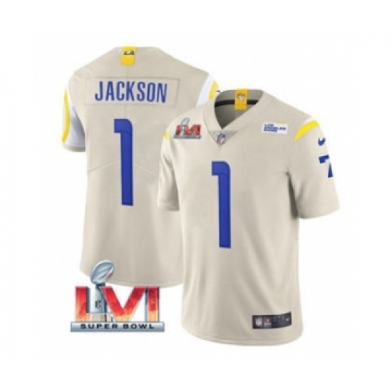 Men's Los Angeles Rams #1 Desean Jackson Bone 2022 Super Bowl LVI Vapor Limited Stitched Jersey - Ujersey