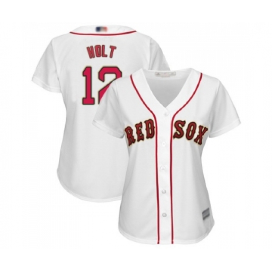 Women's Boston Red Sox #12 Brock Holt Authentic White 2019 Gold Program Cool Base Baseball Jersey