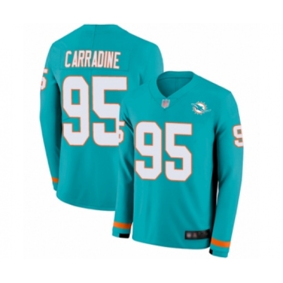 Youth Miami Dolphins #95 Tank Carradine Limited Aqua Therma Long Sleeve Football Jersey - Ujersey