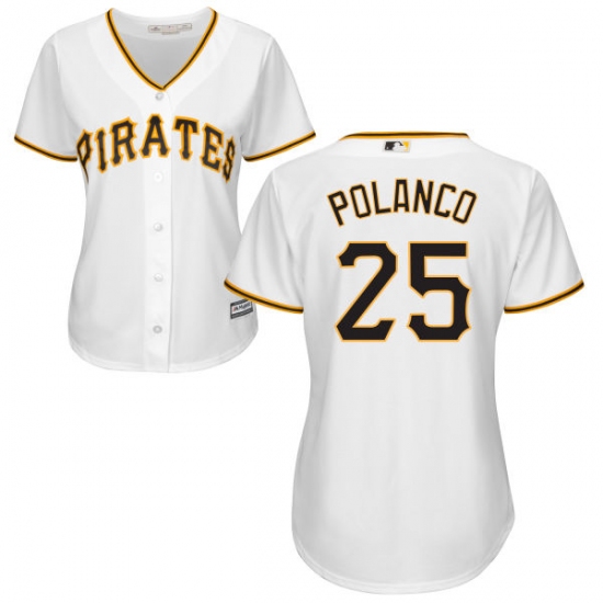 Women's Majestic Pittsburgh Pirates #25 Gregory Polanco Replica White Home Cool Base MLB Jersey - Ujersey