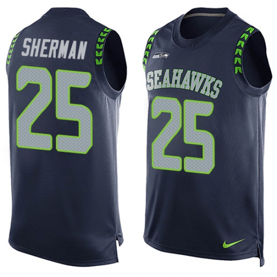Men's Nike Seattle Seahawks #25 Richard Sherman Limited Steel Blue Player Name & Number Tank Top NFL Jersey - Ujersey