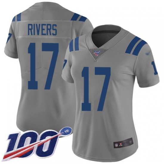 Women's Nike Indianapolis Colts #17 Philip Rivers Gray Stitched NFL Limited Inverted Legend 100th Season Jersey