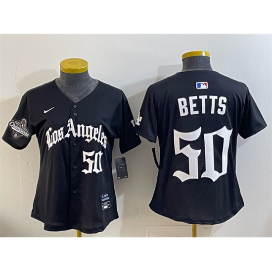 Youth Los Angeles Dodgers #50 Mookie Betts Black 2025 World Series Champions LA Gothic Edition Limited Stitched Baseball Jersey - Ujersey