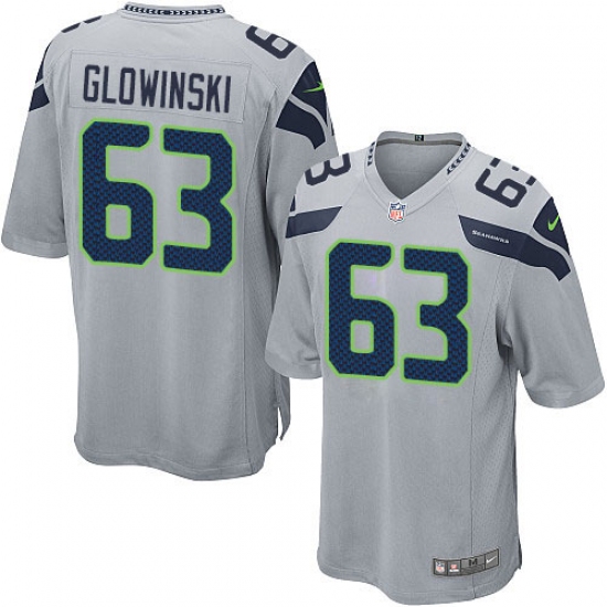 Men's Nike Seattle Seahawks #63 Mark Glowinski Game Grey Alternate NFL Jersey - Ujersey