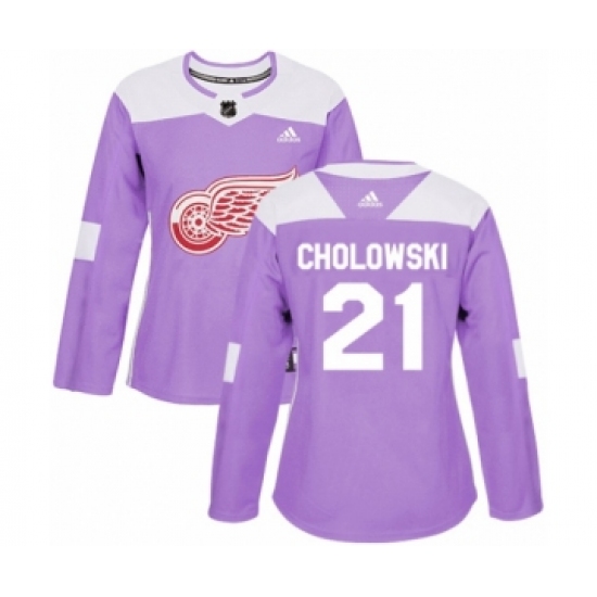 Women's Adidas Detroit Red Wings #21 Dennis Cholowski Authentic Purple Fights Cancer Practice NHL Jersey - Ujersey
