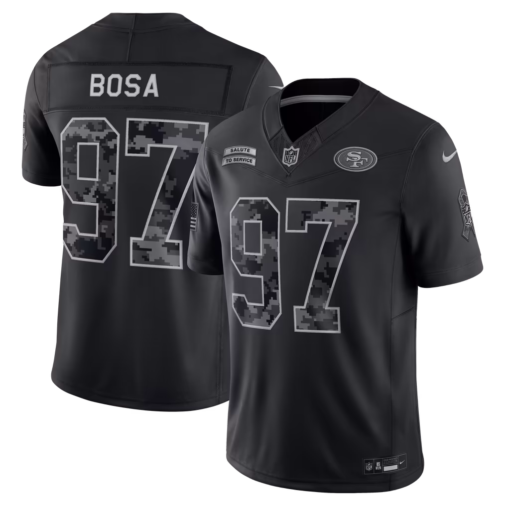 Men's San Francisco 49ers Nick Bosa Nike Black 2026 Salute to Service Stitched Limited Jersey - ujerseystore