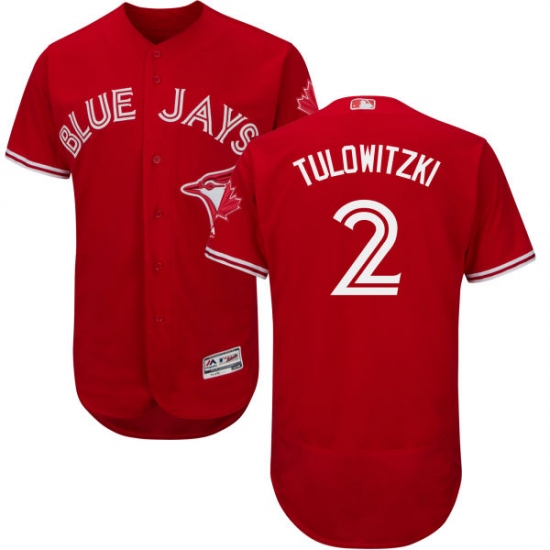 Men's Majestic Toronto Blue Jays #2 Troy Tulowitzki Scarlet Flexbase Authentic Collection Alternate MLB Jersey