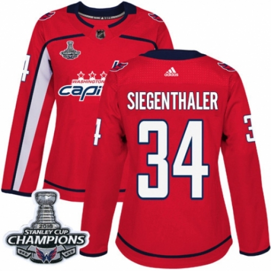 Women's Adidas Washington Capitals #34 Jonas Siegenthaler Authentic Red Home 2018 Stanley Cup Final Champions NHL Jersey - Ujersey