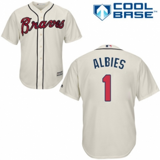 Men's Majestic Atlanta Braves #1 Ozzie Albies Replica Cream Alternate 2 Cool Base MLB Jersey - Ujersey