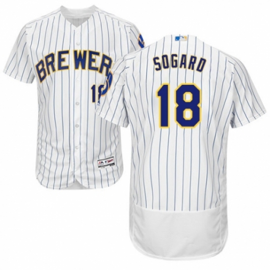 Men's Majestic Milwaukee Brewers #18 Eric Sogard White Home Flex Base Authentic Collection MLB Jersey - Ujersey