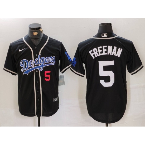 Men's Los Angeles Dodgers #5 Freddie Freeman Number Black Cool Base With Stitched Jersey - Ujersey