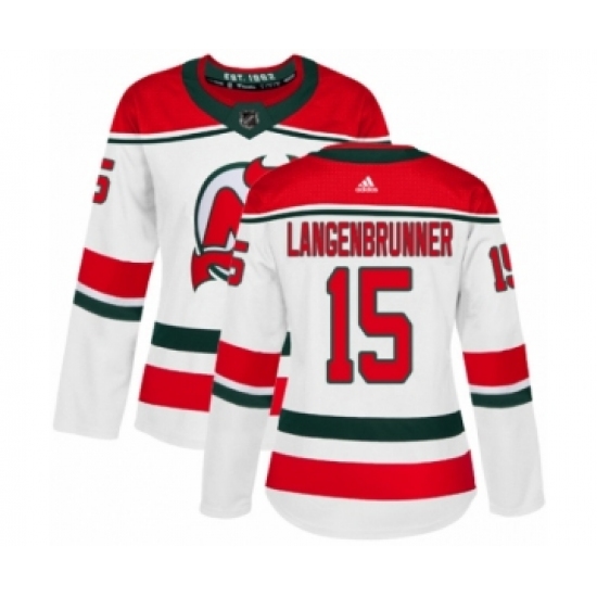 Women's Adidas New Jersey Devils #15 Jamie Langenbrunner Authentic White Alternate NHL Jersey - Ujersey